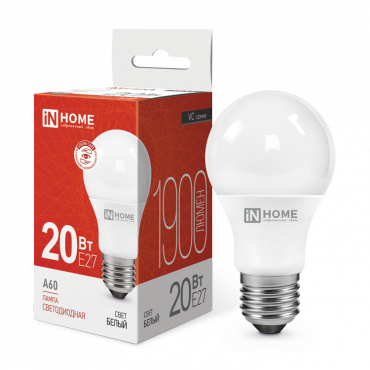 Лампа светодиодная LED-A60-VC 20Вт 230В E27 4000К 1800Лм IN HOME