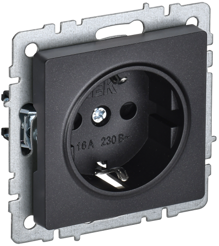 Розетка 1-местная с заземлением без защитных шторок 16А РС11-1-0-БрЧ черный BRITE IEK