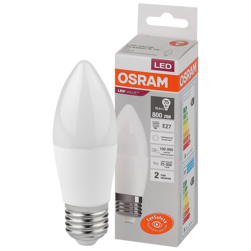 Лампа светодиодная свеча LV CLB 75 10SW/840 220-240V FR Е27 800Лм 200*25000h OSRAM