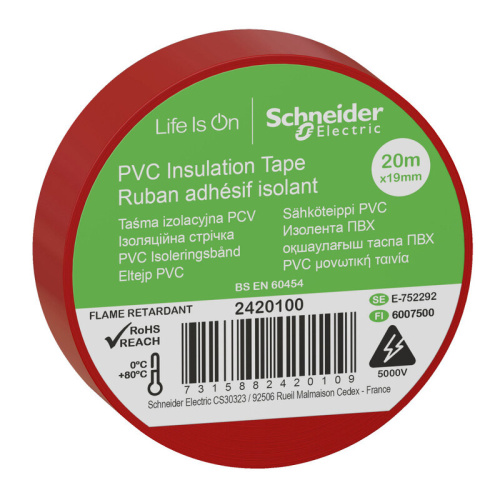 Изолента ПВХ 19ммХ20м Красная Schneider Electric