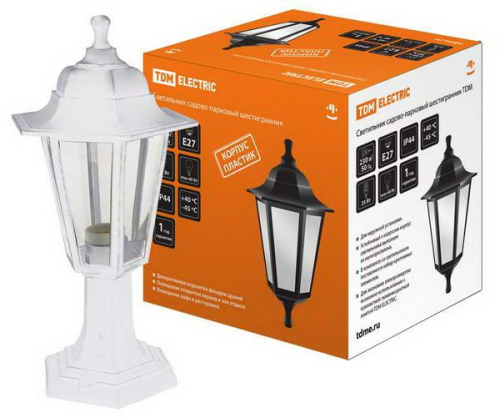 Светильник садово-парковый НТУ 06-60-001 шестигранник, стойка, пластик, белый TDM