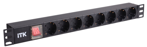 PDU 8 розеток нем. стандарт, с LED выключателем, 1U, шнур 2м вилка нем. стандарт, алюминиевый профил