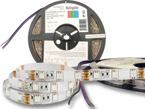 Светодиодная лента Navigator NLS-5050RGB60-14.4-IP65-12V R5 многоцветная