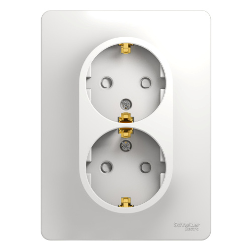 Розетка двойная с заземлением со шторками, 16А, в сборе, БЕЛЫЙ