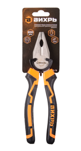 Плоскогубцы, 200мм.,никелированные,двухкомпонентные рукоятки Вихрь 