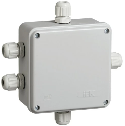 Коробка КМ41330 распаячная для о/п 100х100х50 мм IP55 (RAL7035, гермовводы PG9 5 шт)