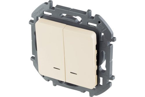 Выключатель 2-клавишный с подсветкой/индикацией схема 5L 10АХ безвинтовые зажимы слон кость INSPIRIA