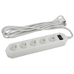 Сетевой фильтр ЭРА  USF-5es-5m-W с базовой защитой с заземлением с выключателем 5 розеток 5м 10А бел