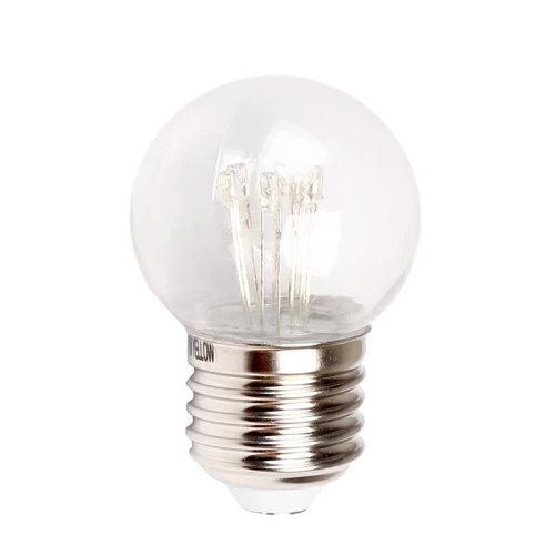 Лампа шар Е27 6 LED Ø45мм -ТЕПЛЫЙ БЕЛЫЙ, красная, прозрачная колба, эффект лампы накаливания