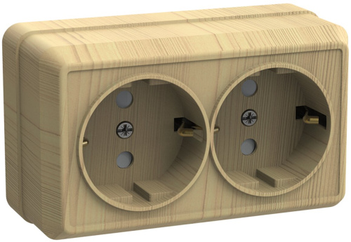 Розетка 2-местная с заземлением для открытой установки 16А РС22-3-ОС сосна OKTAVA GENERICA