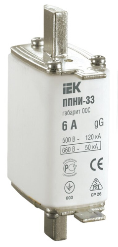 Плавкая вставка предохранителя ППНИ-33 габарит 00С 6А IEK