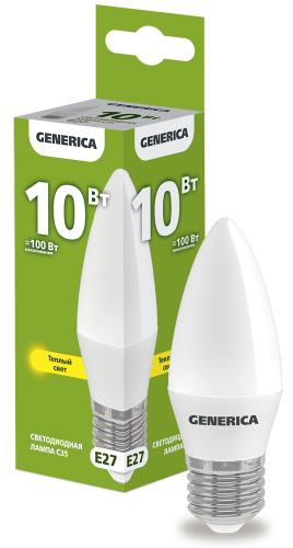 Лампа светодиодная C35 свеча 10Вт 230В 3000К E27 GENERICA
