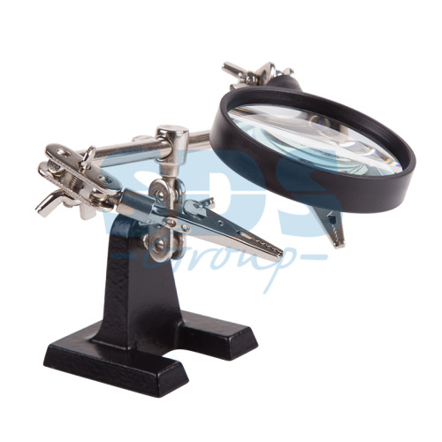 Держатель Третья рука, 2 зажима, лупа 60мм (2.5х), основание чугун REXANT