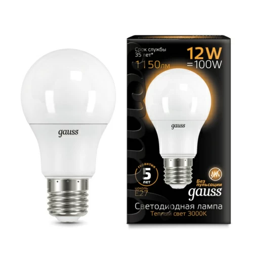 Лампа Gauss LED A60 globe 12W E27 3000K 1/10/50 