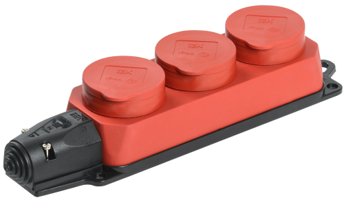 Розетка (колодка) трехместная с защитными крышками красная ОМЕГА IP44 РБ33-1-0м 