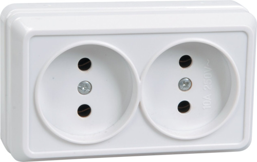 Розетка 2-местная без заземления для открытой установки 10А РС22-2-ОБ белый OKTAVA GENERICA