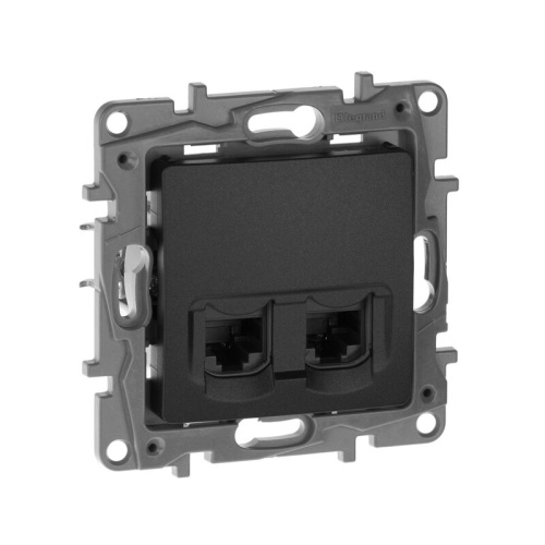 Розетка компьютерная двойная RJ45 категория 5Е UTP антрацит ETIKA
