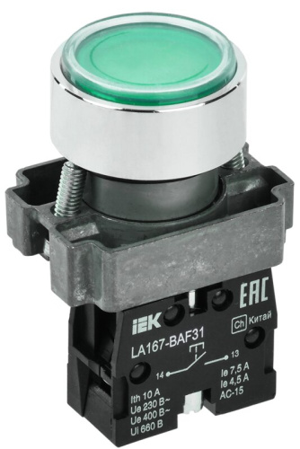 Кнопка управления LA167-BAF31 d=22мм 1з зеленая IEK