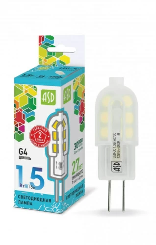Лампа светодиодная LED-JC-standard 1.5Вт 12В G4 4000К 135Лм  ASD