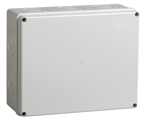 Коробка КМ41272 распаячная для о/п 240х195х90 мм IP55 (RAL7035, кабельные вводы 5 шт)