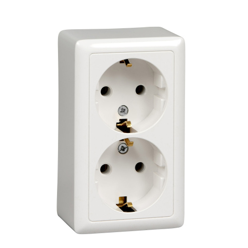 Розетка О/У двойная с заземлением без шторок ИЗОЛ.ПЛ. 16А, 250В, БЕЛЫЙ  ХИТ