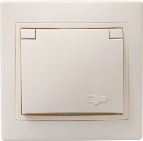 Розетка 1-местная с заземлением с защитными шторками с крышкой 16А РСбш10-3-ККм кремовый KVARTA GENE