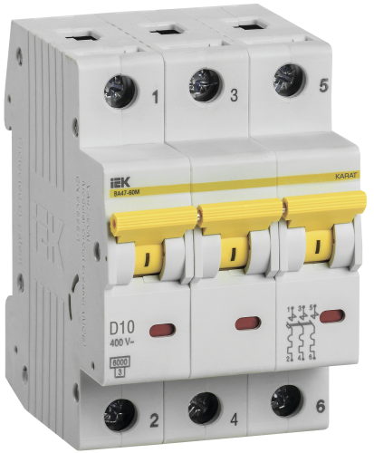 KARAT Автоматический выключатель ВА47-60M 3P D 10А 6кА IEK