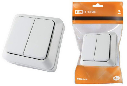 Выключатель 2-кл. открытой установки IP20 10А, белый "Ладога" TDM