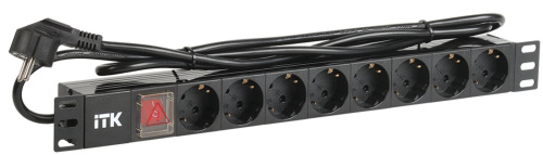 PDU 8 розеток DIN49440 нем.станд. с LED выкл, 1U, шнур 2м вилка DIN49441 нем. станд. профиль ПВХ чер
