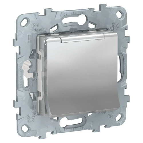 Розетка Schneider Electric UNICA NEW, скрытый монтаж, с заземлением, с крышкой, со шторками, 