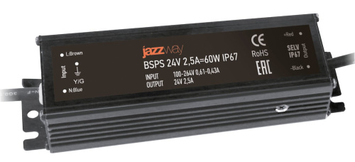 Блок питания (драйвер) BSPS 24V  2,50A= 60W IP67 5 л.гар. Jazzway
