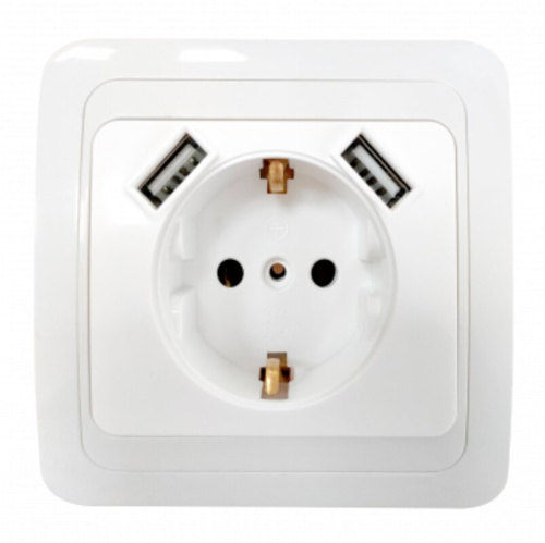 Розетка одинарная с заземлением CLASSICO с двумя USB белая 2047 IN HOME