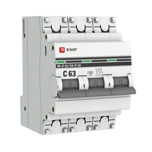 Автоматический выключатель 3P 63А (C) 6кА ВА 47-63 EKF