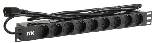 PDU 9 розеток DIN49440 (нем. станд.) 1U, шнур 2м вилка IEC 320 C14, алюминиевый профиль, черный ITK