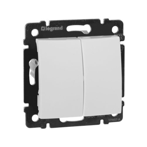 Переключатель 2-клавишный схема 6/2 10АХ безвинтовые зажимы белый VALENA