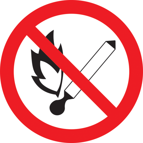 Самоклеящаяся этикетка: Ф180мм "Запрещается пользоваться открытым огнем и курить"