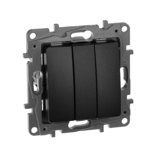 Выключатель 3-клавишный 10А, авт. клем Антрацит Legrand Etika 