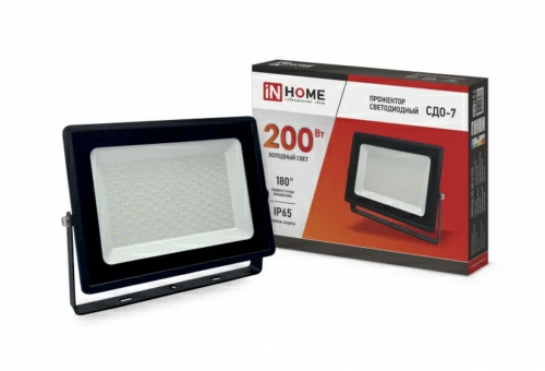 Прожектор светодиодный СДО-7-200Вт 230В 6500К  IP65 черный IN HOME