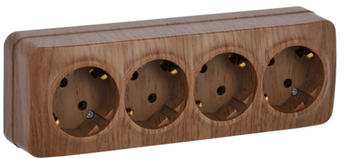 Розетка 4-местная для открытой установки с заземлением без защитных шторок 16А РС24-3-ХД дуб GLORY I