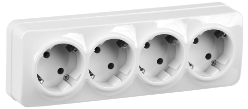 Розетка 4-местная для открытой установки с заземлением без защитных шторок 16А РС24-3-ХБ белый GLORY