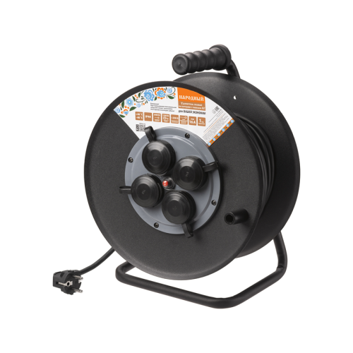 Удлинитель силовой УХз16-004 (метал. катушка, 4 места IP44/40 м КГ 3500 Вт) Народный УС1-43128