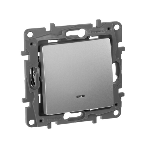 Переключатель 1-клавишный с подсветкой/индикацией схема 6L 10АХ безвинтовые зажимы алюминий ETIKA