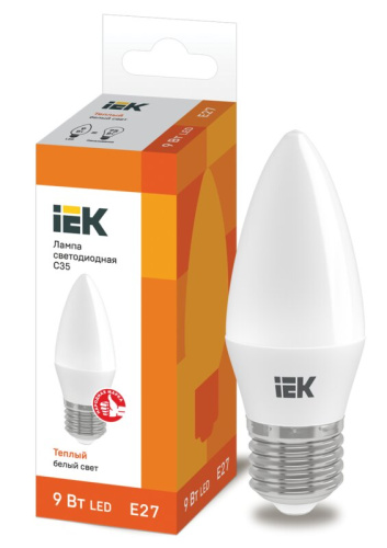 Лампа светодиодная C35 свеча 9Вт 230В 3000К E27 IEK