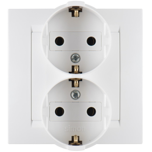 Розетка двойная 2Р+Е Schuko, 16А, 250В, винтовой зажим, белый Simon