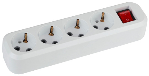 Колодка ЭРА KX-4es 4 розетки с зазeмлением с выключателем белая