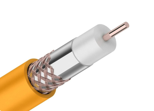 Кабель коаксиальный RG-6U нг(А)-HF, Cu/Al/Cu, 64%, 75Ом, 100м, INDOOR, оранжевый REXANT