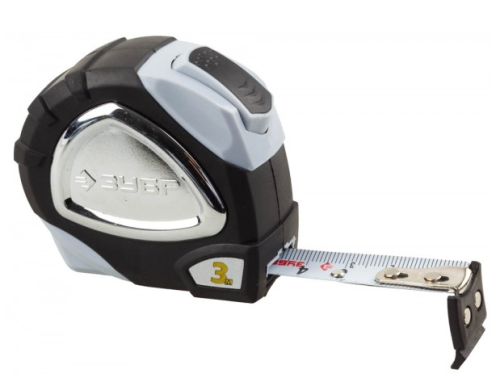 Рулетка ЗУБР "ПРЕМИУМ", двухкомпонентный корпус, автостоп, двухстороннее нейлоновое полотно, 3мх16мм