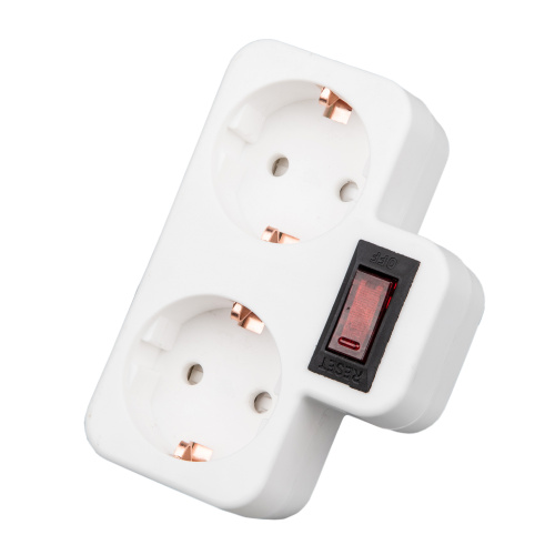 S-GES2-16PB WHITE Разветвитель сетевой с выключателем, с/з. 2 гнезда. 16А, 3500Вт. Белый. ТМ Uniel