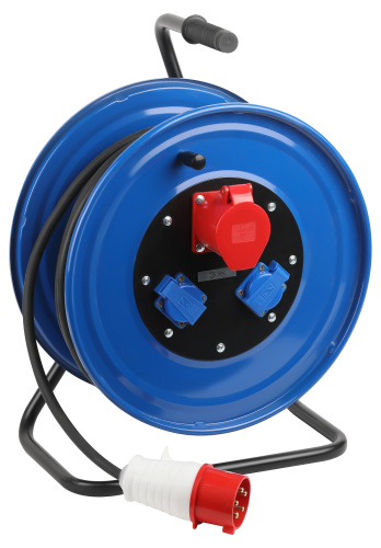 Удлинитель силовой ЭРА IND380-RM-3e-5x2,5-50m-IP44 380В на катушке 3 розетки 1xCEE 5P/2xSCHUKO 50м К