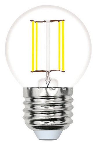 Лампа светодиодная. Форма "шар", прозрачная. Теплый белый свет (3000K).LED-G45-4W/3000K/E27/CL/SLF 